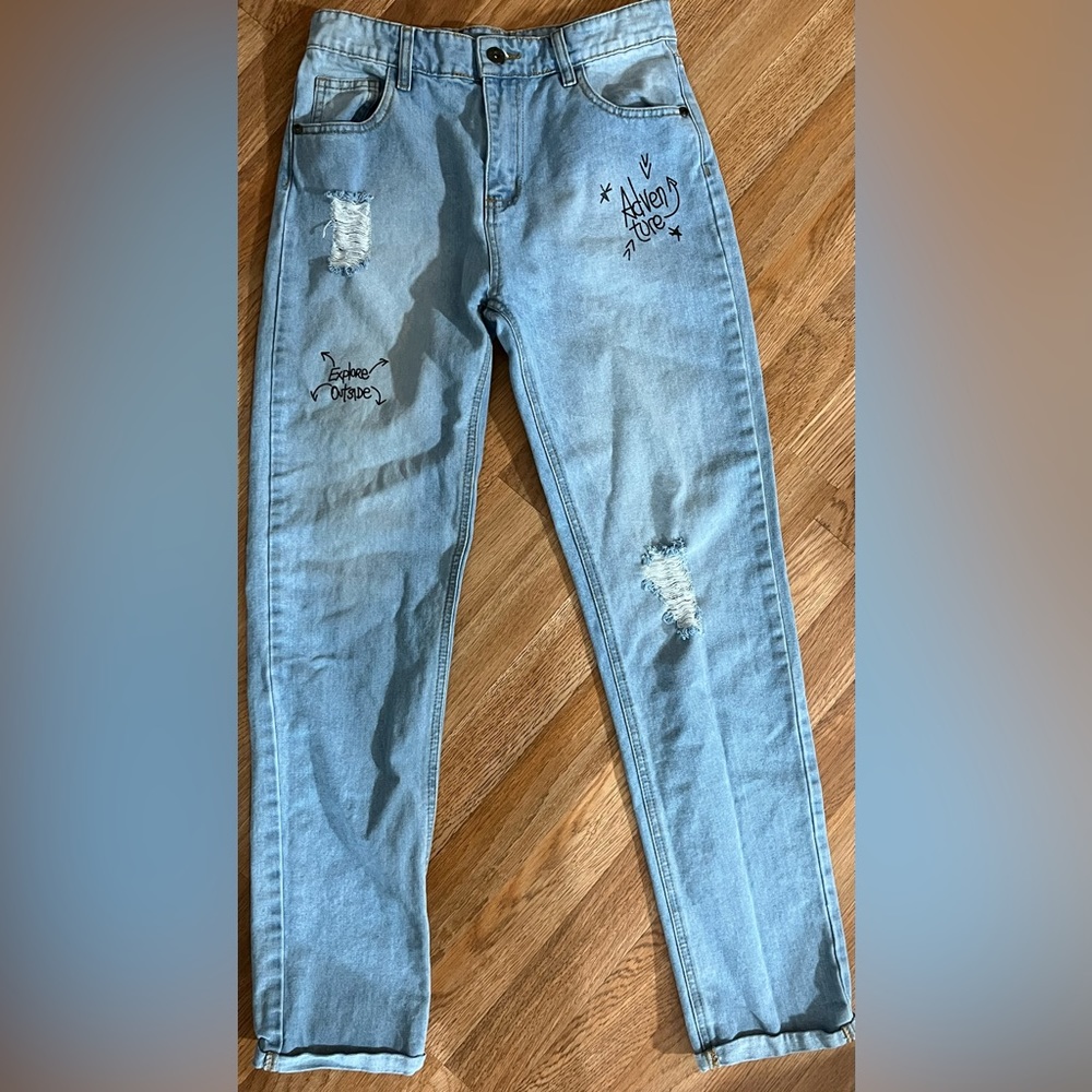Federation Rebel Youth Cult Denim Jeans Girl’s Size 16 Slim Graffiti Distressed